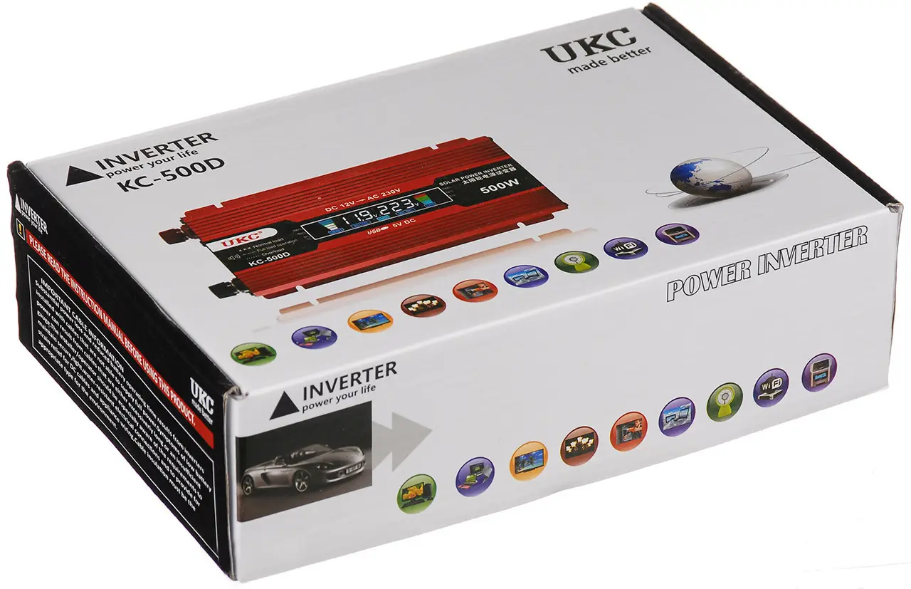 Авто инвертор 12V-220V 500W LCD KC-500D + USB Red - Зображення 2