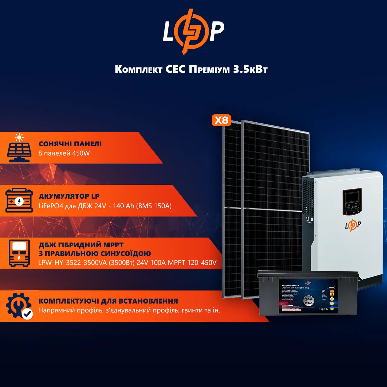 Комплект СЭС Премиум 3.5kW АКБ 3.3kWh LiFePO4 140 Ah - Зображення 5