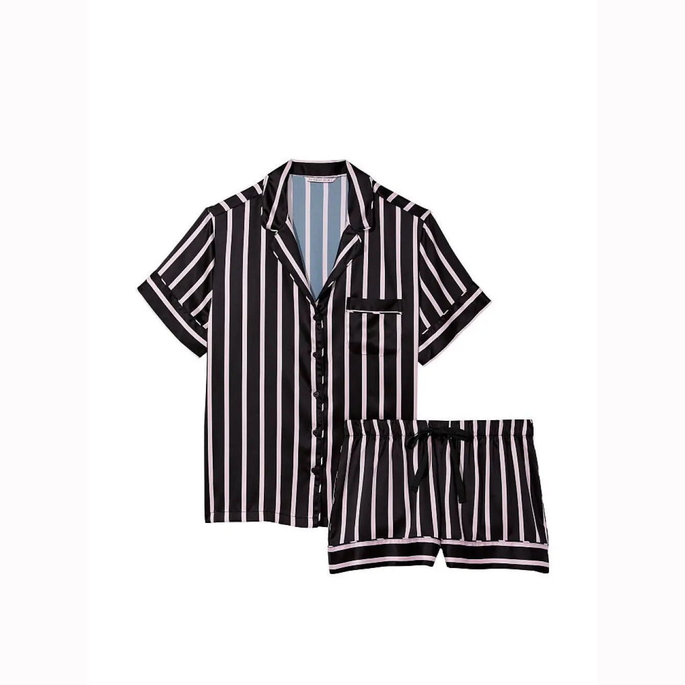 Піжама Satin Short Pajama Set Black Pink Stripes - Зображення 2