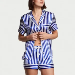 Піжама The Satin Short Pajama Set Blue Iconic Stripe