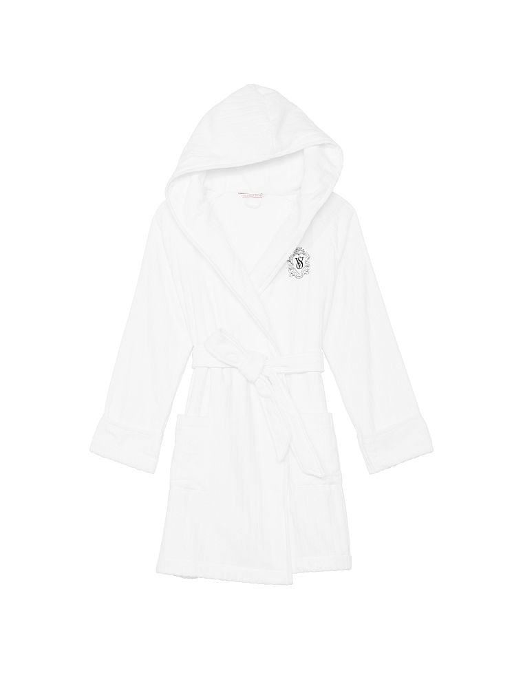 Короткий махровый халат с капюшоном Victoria’s Secret, колір білий , розмір M/L - Зображення 2