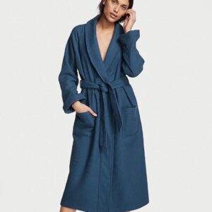 Довгий халат з вафельної бавовни, колір синій, розмір M/L, Victoria’s Secret