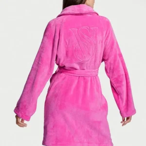 Плюшевый халат Summer Pink Logo Short Cozy Robe Victoria’s Secret, розмір M/L, рожевий