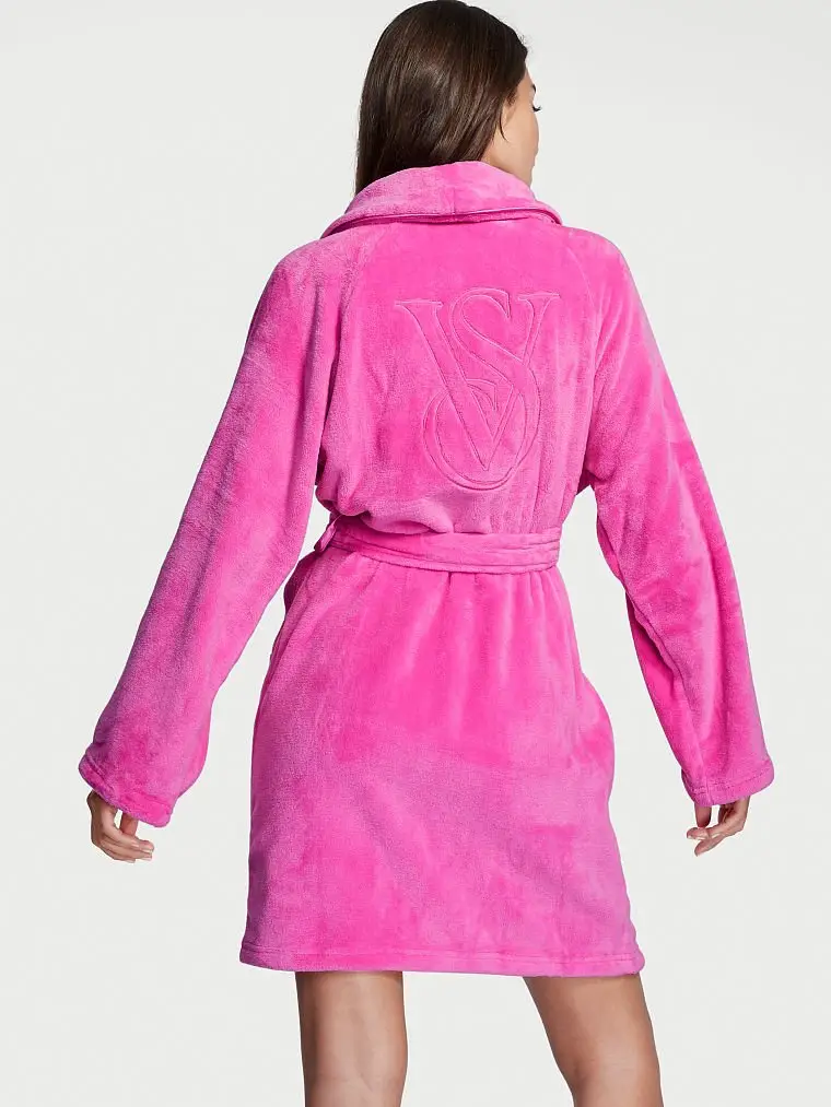 Плюшевый халат Summer Pink Logo Short Cozy Robe Victoria’s Secret, розмір XS/S, рожевий - Зображення 3