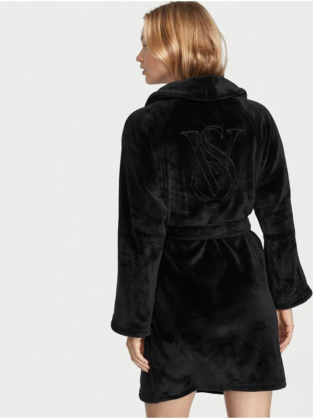 Плюшевый халат Summer Black Logo Short Cozy Robe Victoria’s Secret, розмір XS/S, чорний - Зображення 2