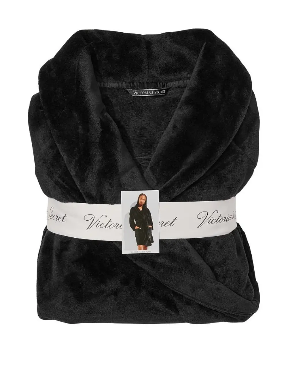 Плюшевый халат Summer Black Logo Short Cozy Robe Victoria’s Secret, розмір XS/S, чорний - Зображення 4