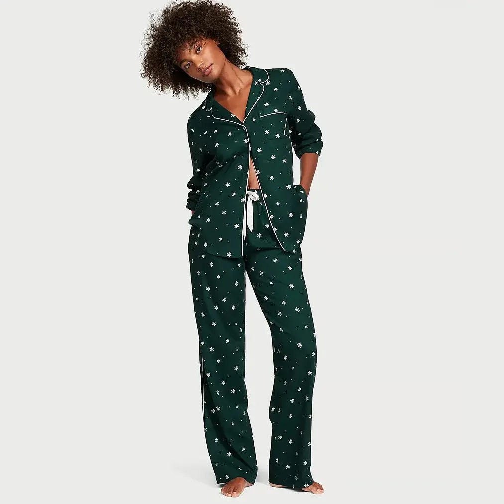 Піжама зі штанами зелена Flannel Long PJ Set, Victoria's Secret