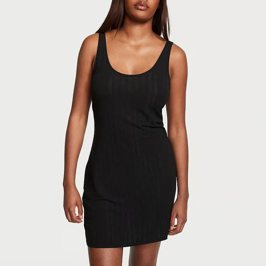 Нічна сорочка-сукня Victoria's Secret Luxe Modal Ribbed Slip чорна