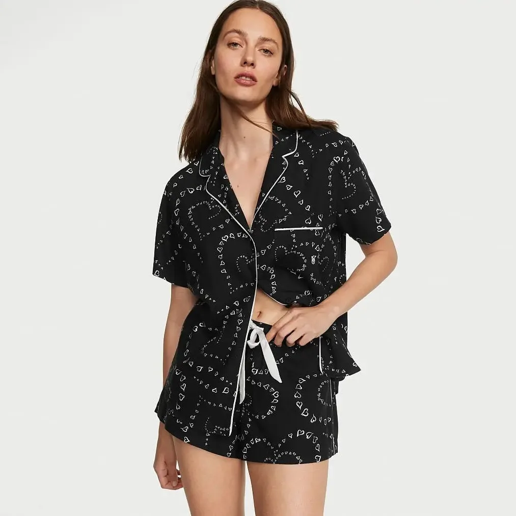 Піжама з шортами чорна Flannel Short PJ Set (розмір M, чорна), Victoria's Secret