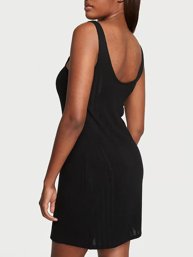 Нічна сорочка-сукня Victoria's Secret Luxe Modal Ribbed Slip чорна - Зображення 2
