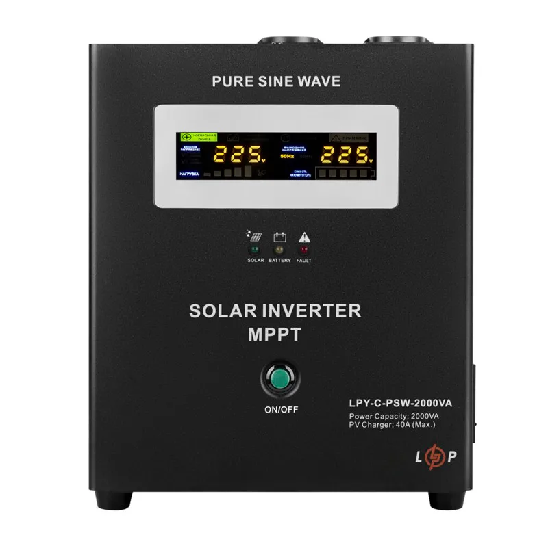 Сонячний інвертор ДБЖ LPY-C-PSW-2000 VA (1400 W) MPPT 24 V - Зображення 2