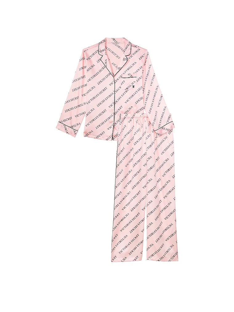 Атласна піжама зі штанами Satin Long PJ Set (розмір S, рожева з принтом), Victoria's Secret - Зображення 4
