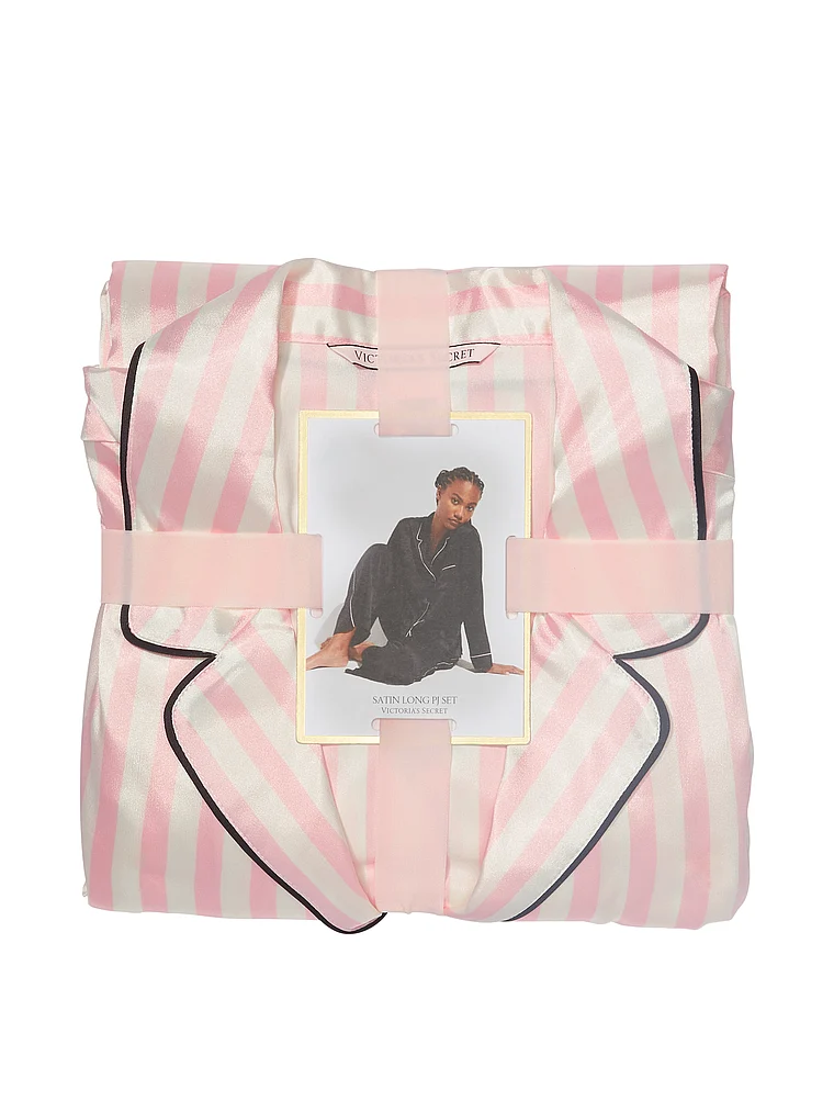 Атласна піжама зі штанами Satin Long PJ Set (розмір M, рожевий у смужку), Victoria's Secret - Зображення 2