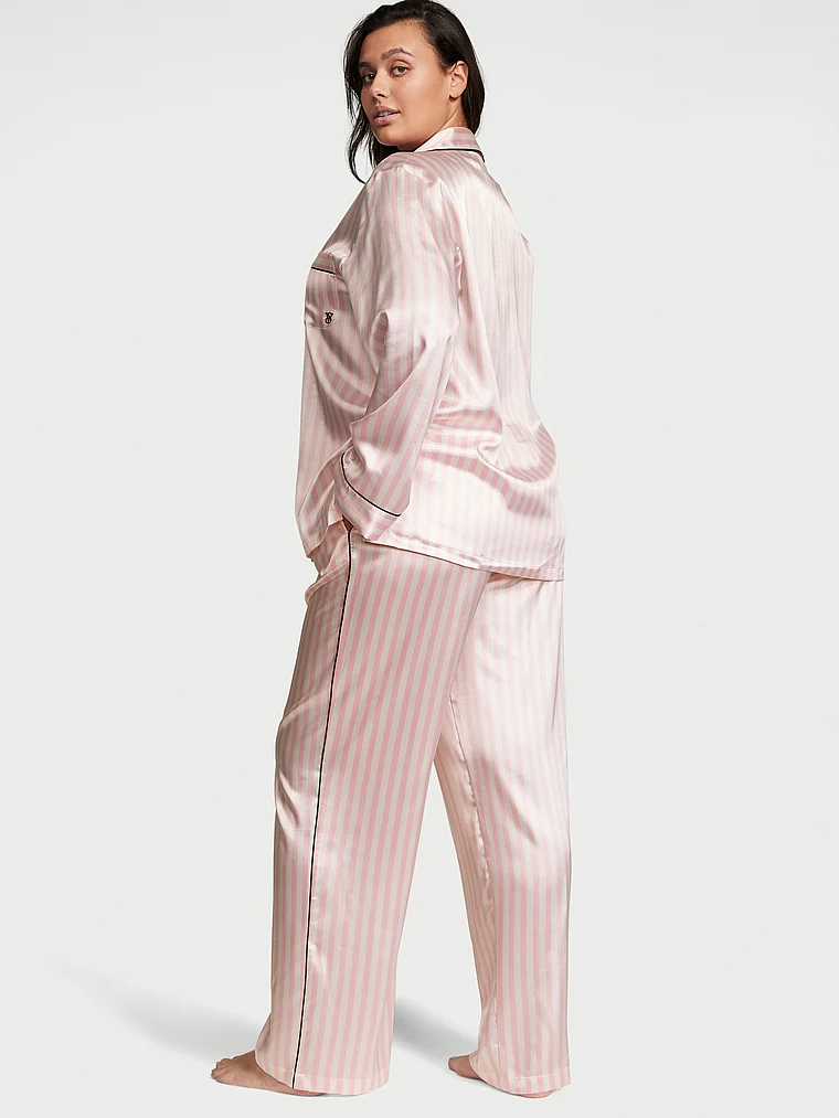 Атласна піжама зі штанами Satin Long PJ Set (розмір M, рожевий у смужку), Victoria's Secret - Зображення 4