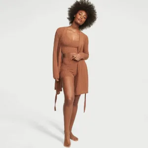 Комплект з шортами Luxe Modal Ribbed 3-Piece Set бежевий, Victoria's Secret