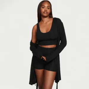 Комплект з шортами Luxe Modal Ribbed 3-Piece Set (розмір M, чорний), Victoria's Secret