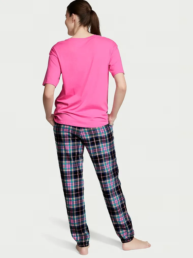 Піжама футболка з фланелевими штанами Cotton & Flannel (розмір S, рожева в клітинку), Victoria's Secret - Зображення 2