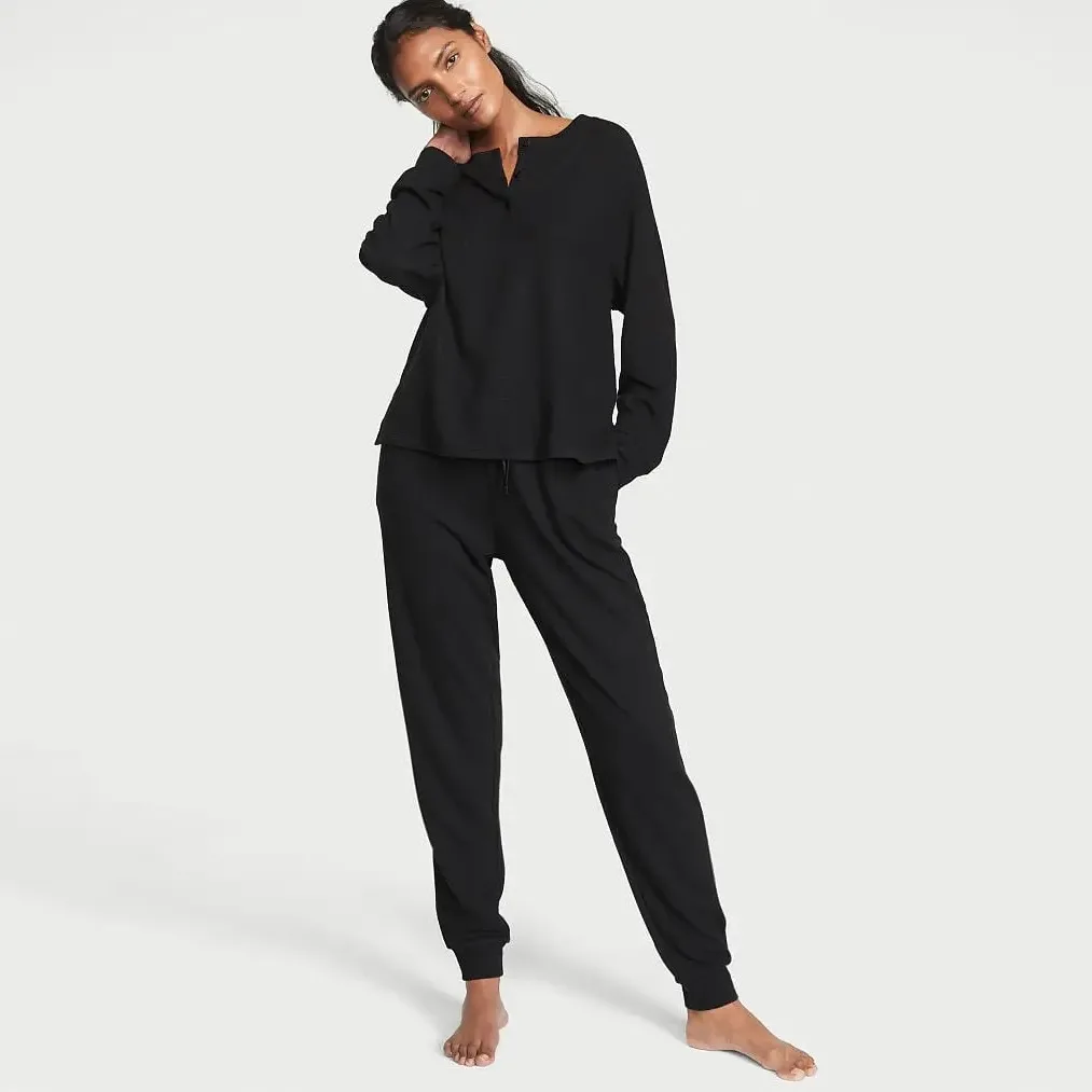 Костюм для дому Glow Waffle Henley Jogger Set (розмір M, чорний), Victoria's Secret
