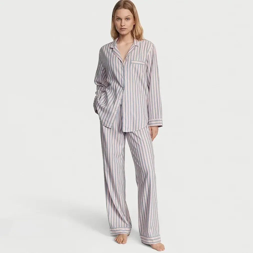 Піжама з штанами Flannel Long PJ Set (розмір M, блідо-рожева/сіра), Victoria's Secret