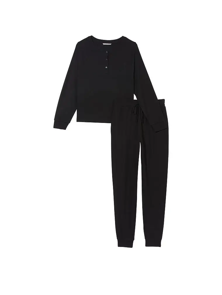 Костюм для дому Glow Waffle Henley Jogger Set (розмір M, чорний), Victoria's Secret - Зображення 3