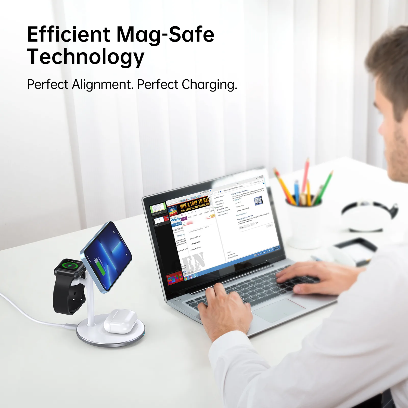 Зарядний бездротовий пристрій Choetech Magnetic 3 in 1 magnetic Wireless Charging Stand White - Зображення 2