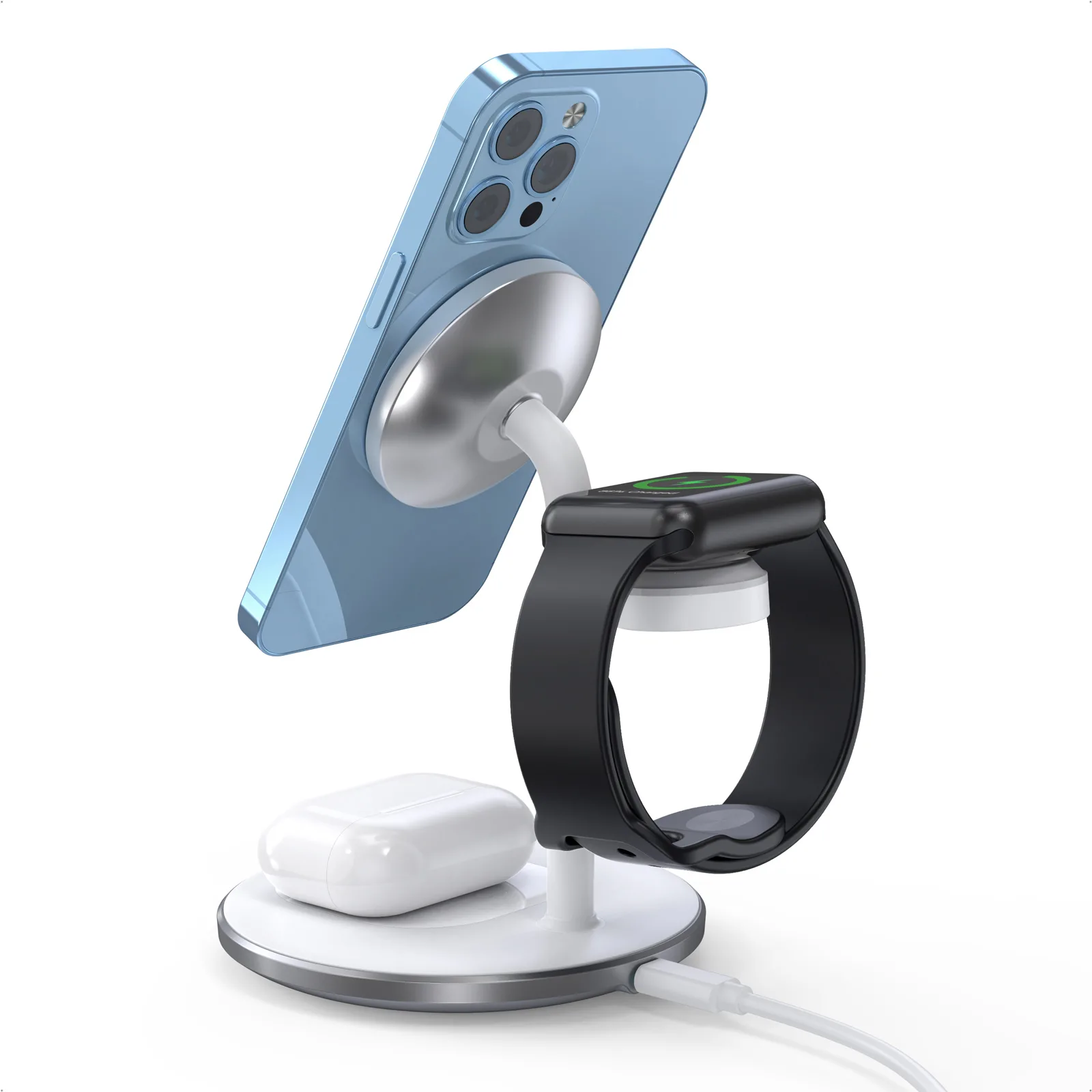 Зарядний бездротовий пристрій Choetech Magnetic 3 in 1 magnetic Wireless Charging Stand White - Зображення 4