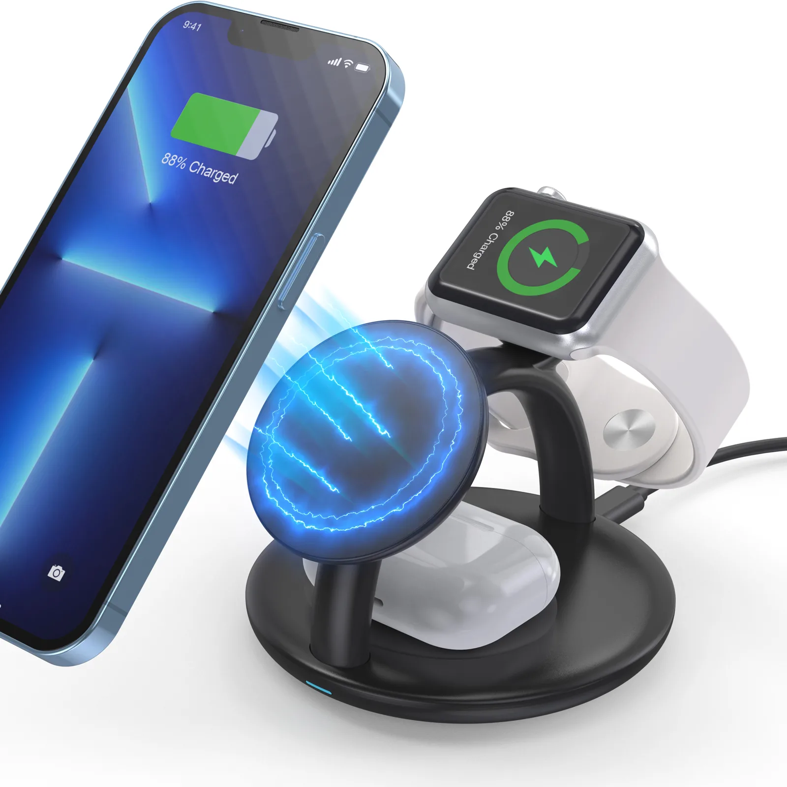 Бездротовий зарядний пристрій Choetech Magnetic 3 in 1 magnetic Wireless Charging Stand Black - Зображення 3