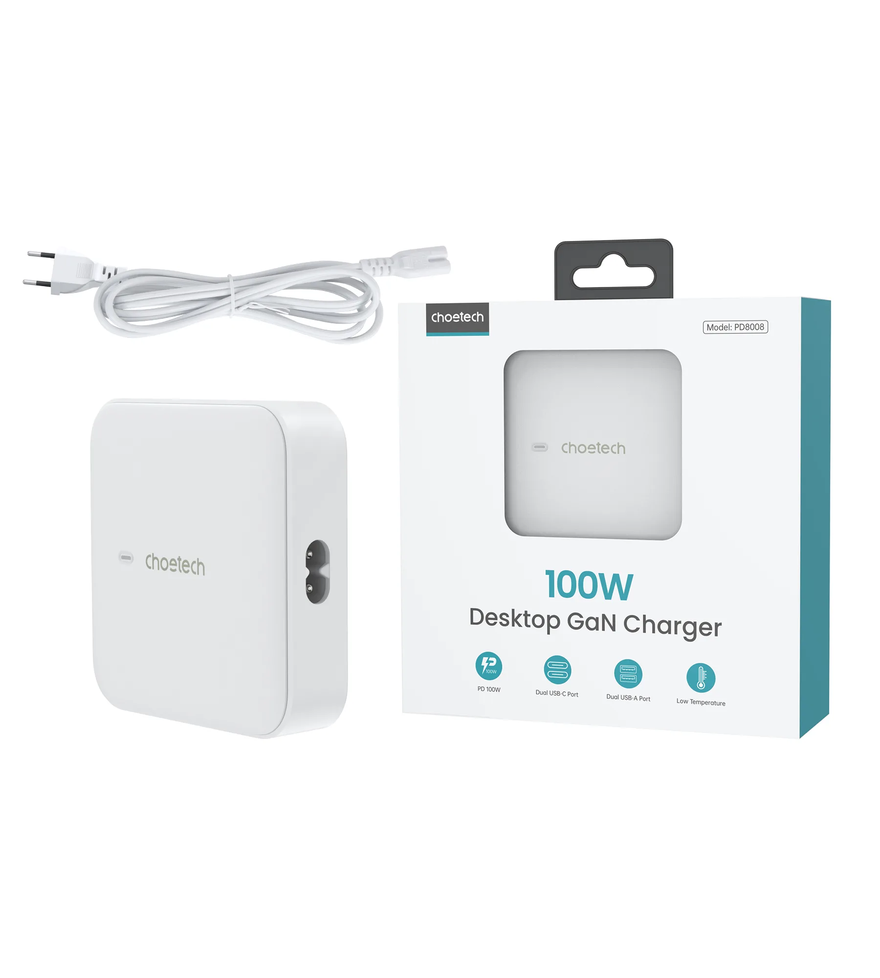 Зарядний пристрій Choetech PD 100W GaN desktop 2C+2A Charger White - Зображення 4