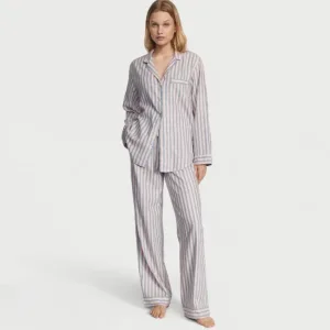 Піжама з штанами Flannel Long PJ Set (розмір M, блідо-рожева/сіра), Victoria's Secret