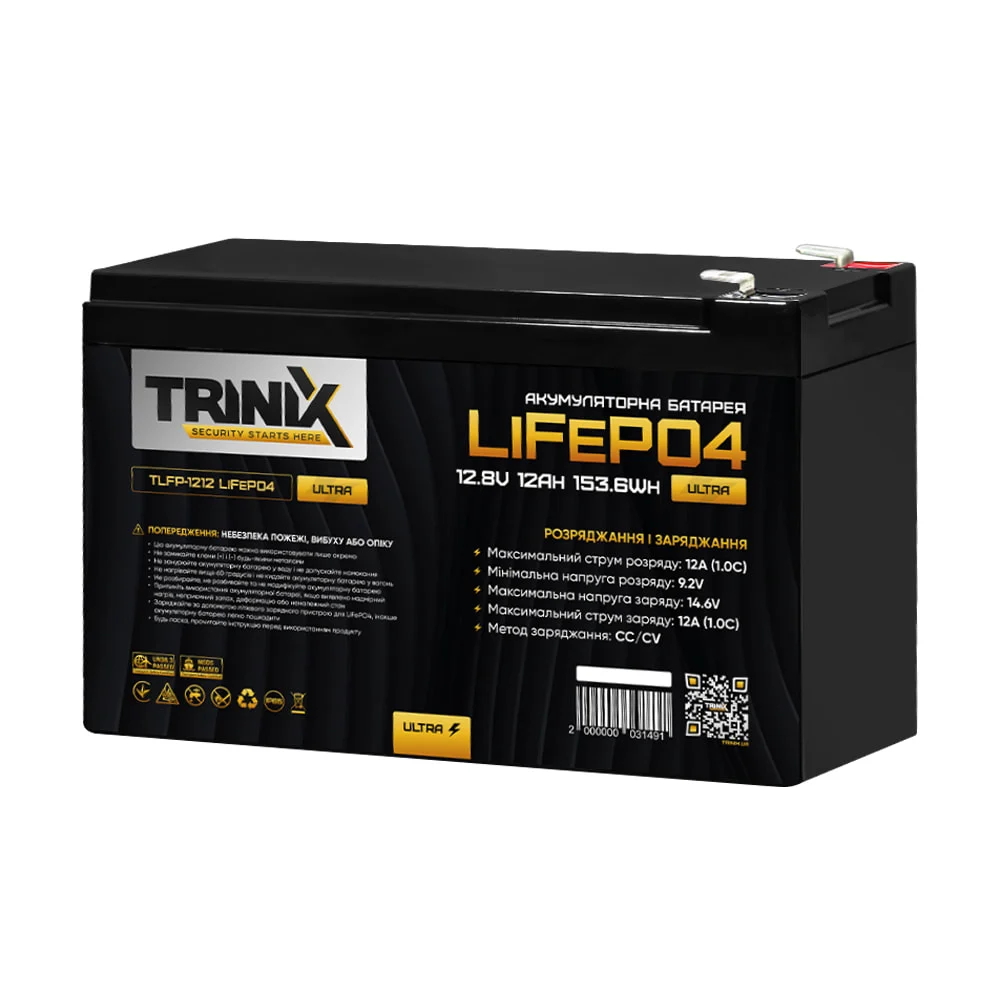 Акумуляторна батарея 12 Аг літій-залізо-фосфатна 12.8 В Trinix TLFP-1212 Ultra LiFePO4