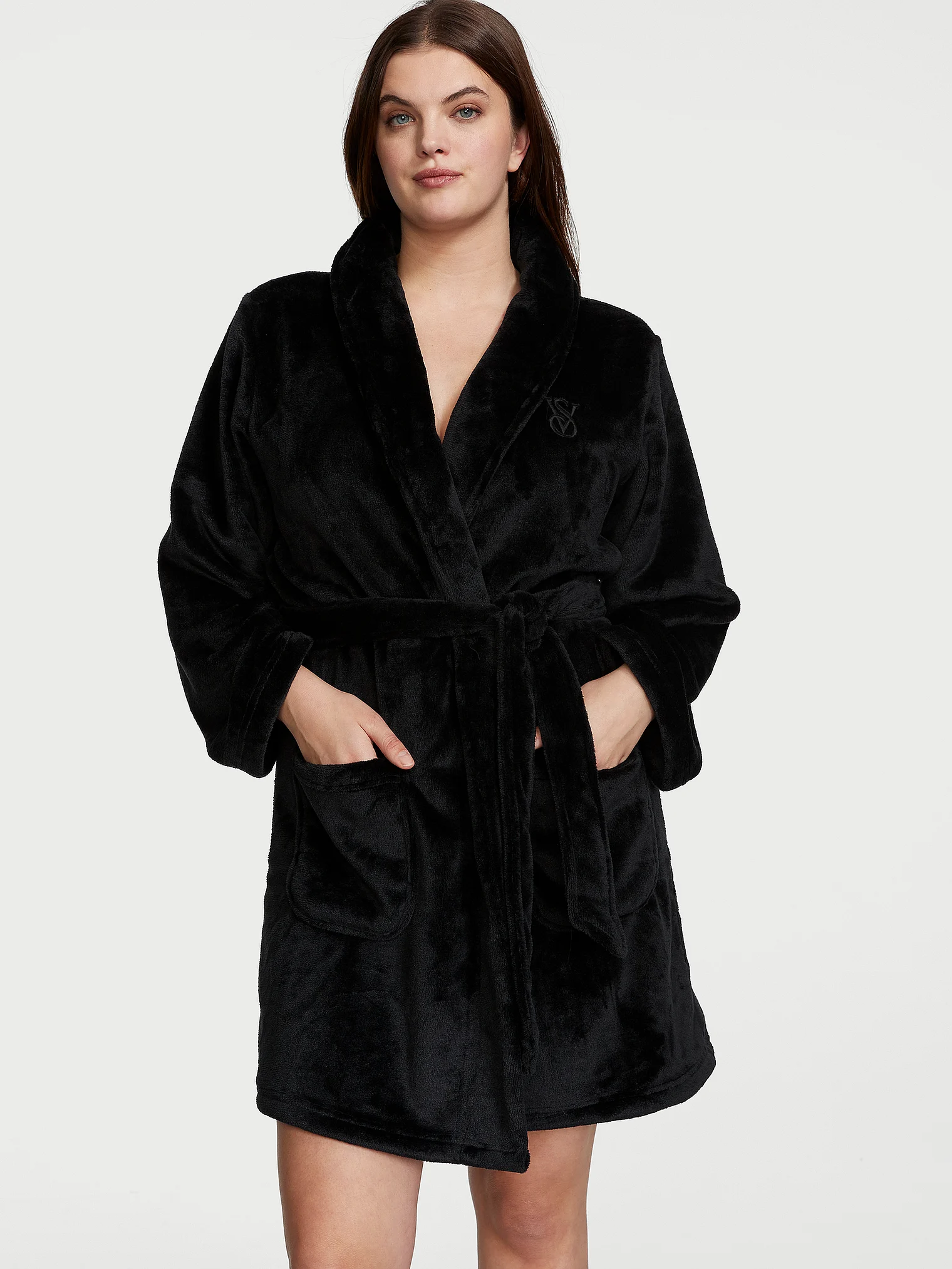Халат теплий Short Cozy Robe, чорний, XS/S, Victoria's Secret