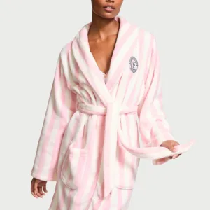 Халат теплий Short Cozy Robe, в біло-рожеву смужку, XS/S, Victoria's Secret