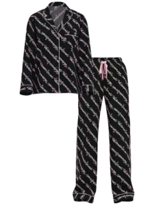 Піжама Flannel Long PJ Set зі штанами, чорна з розовим принтом, XS, Victoria's Secret
