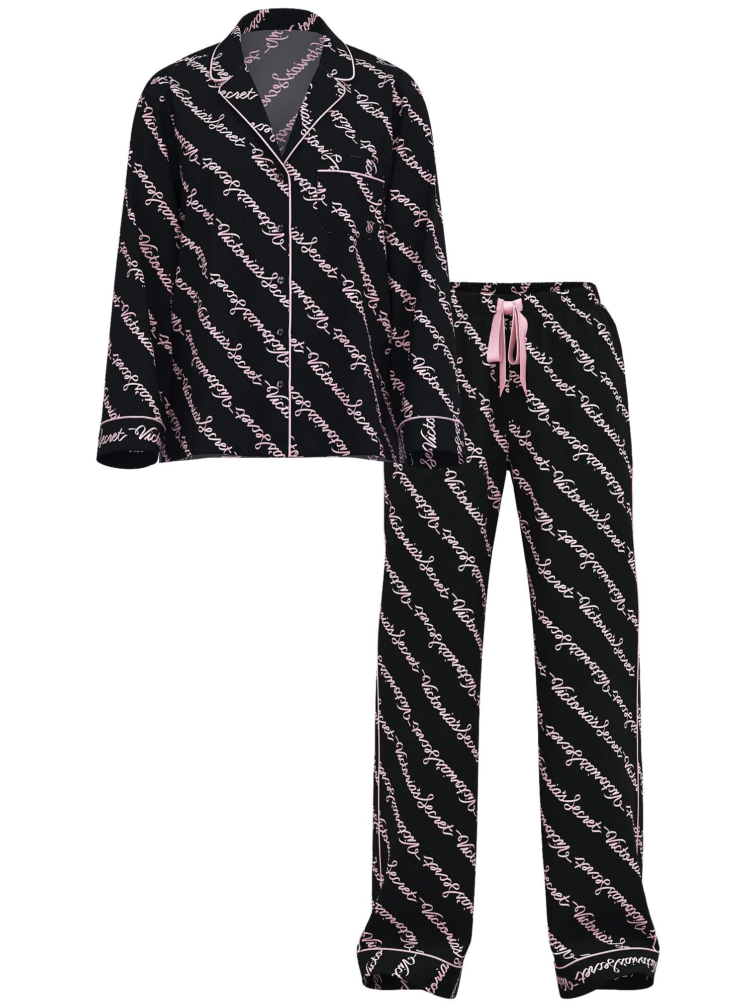 Піжама Flannel Long PJ Set зі штанами, чорна з розовим принтом, XS, Victoria's Secret - Зображення 3