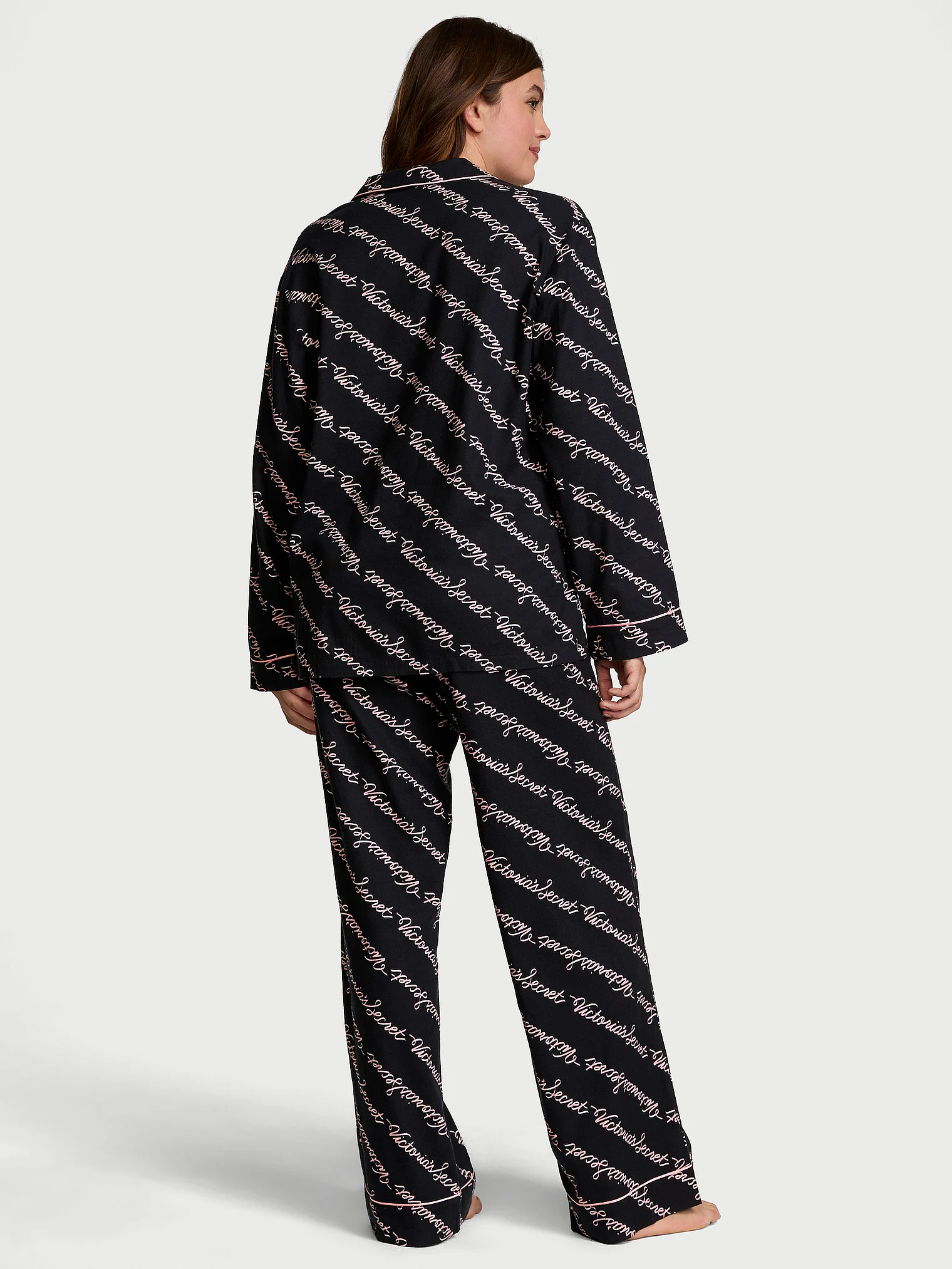 Піжама Flannel Long PJ Set зі штанами, чорна з розовим принтом, XS, Victoria's Secret - Зображення 4