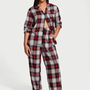 Піжама з штанами Flannel Long PJ Set, у червоно-сіру клітинку, S, Victoria's Secret