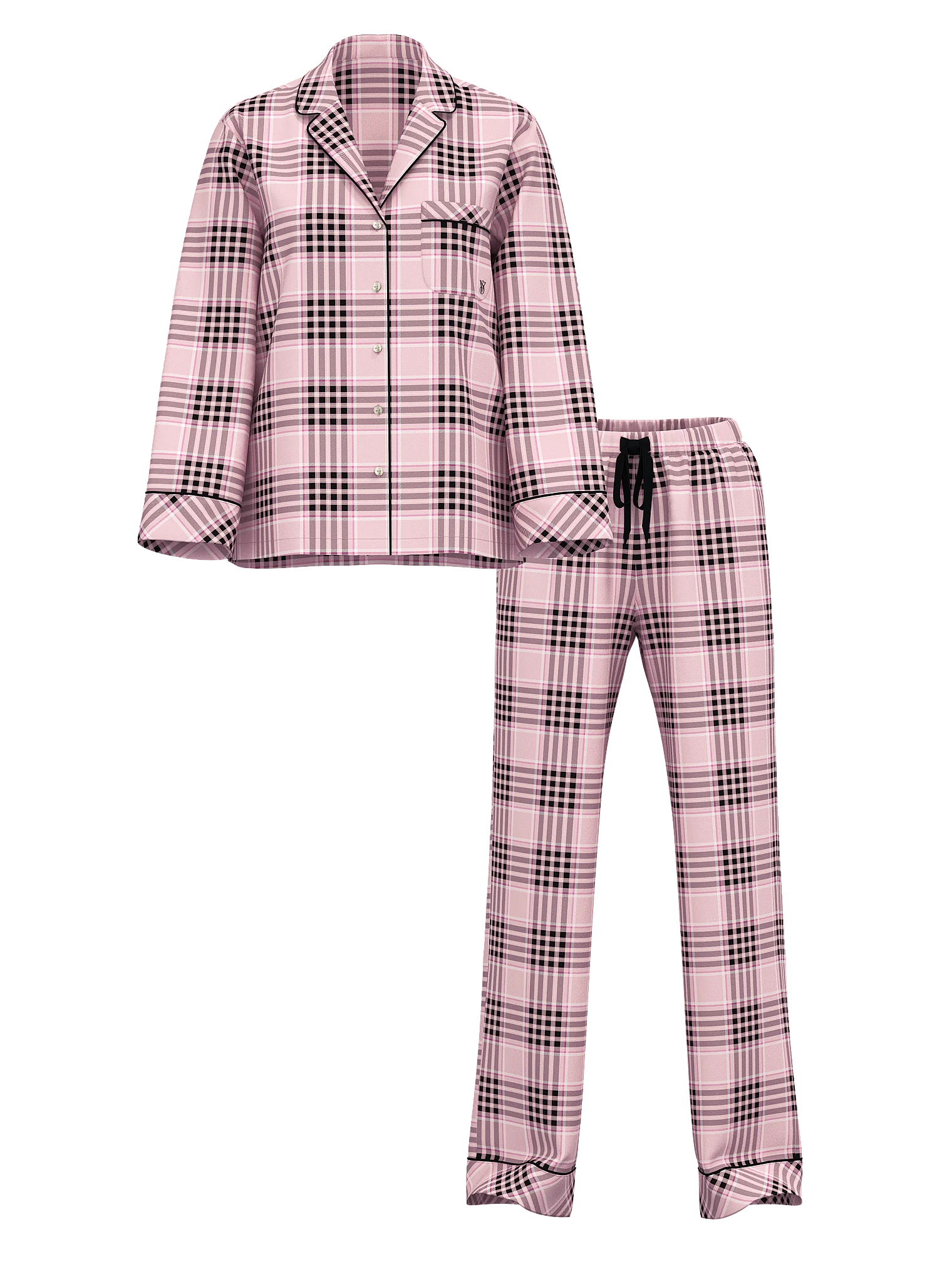 Піжама зі штанами Flannel Long PJ Set, рожева в чорну смужку, S, Victoria's Secret - Зображення 3