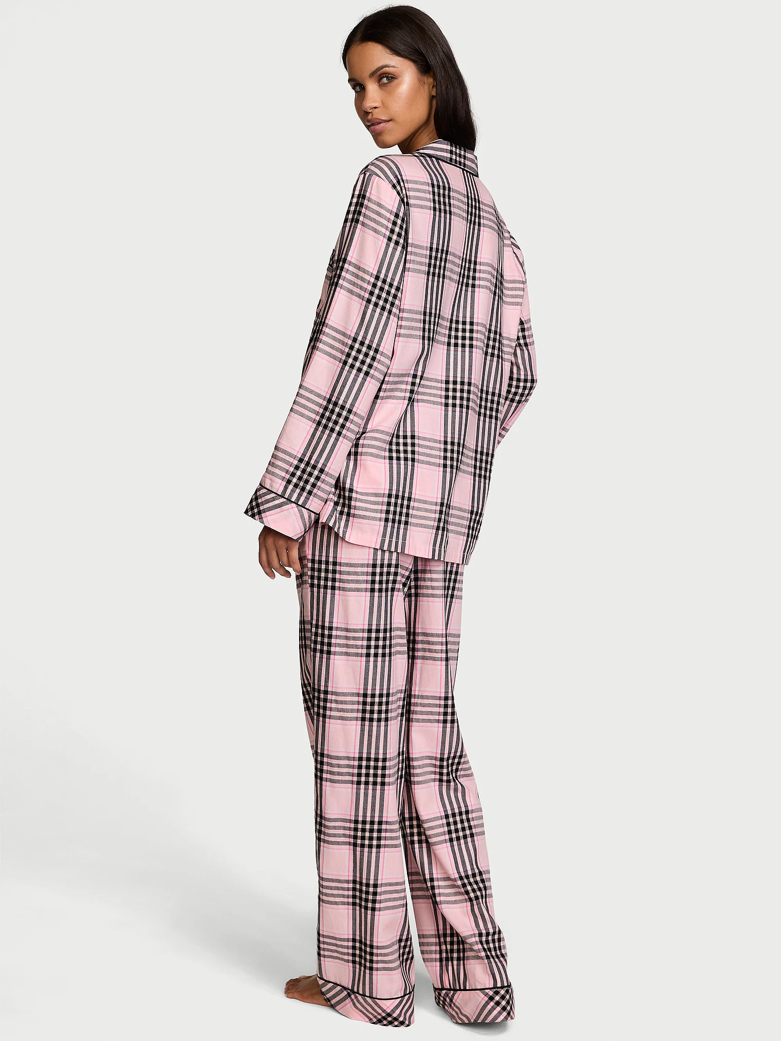 Піжама зі штанами Flannel Long PJ Set, рожева в чорну смужку, S, Victoria's Secret - Зображення 2