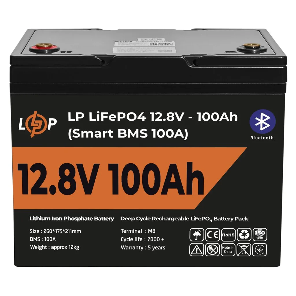 Акумулятор LP LiFePO4 12V (12,8V) - 100 Ah (1280Wh) (Smart BMS 100А) з BT пластик, LogicPower - Зображення 3