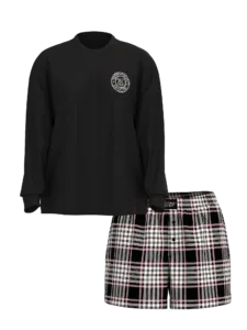 Бавовняна піжама із шортами Short Tee-Jama Set, BLACK/PINK XIA PLAID, S, Victoria's Secret