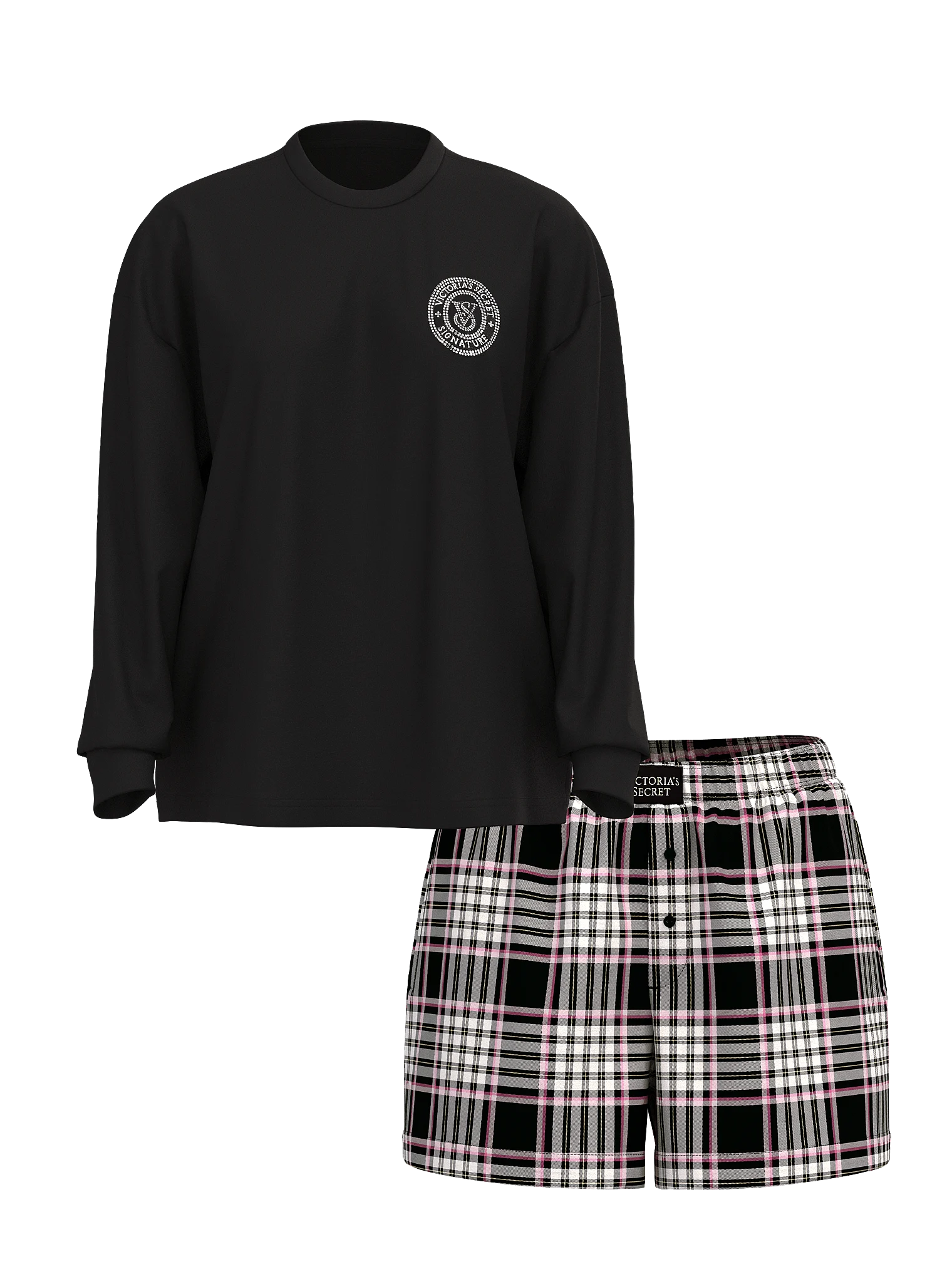 Бавовняна піжама із шортами Short Tee-Jama Set, BLACK/PINK XIA PLAID, S, Victoria's Secret - Зображення 2