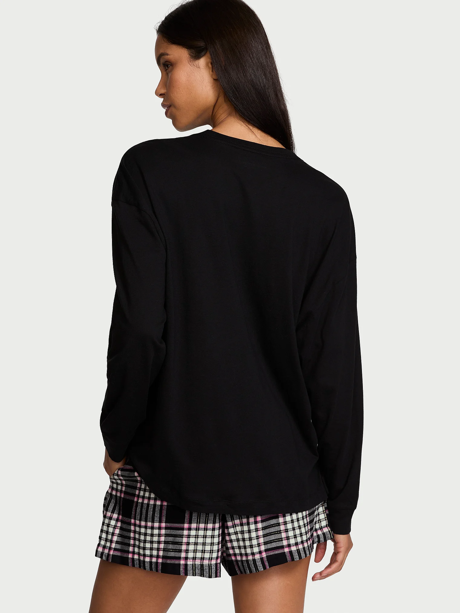 Бавовняна піжама із шортами Short Tee-Jama Set, BLACK/PINK XIA PLAID, S, Victoria's Secret - Зображення 3