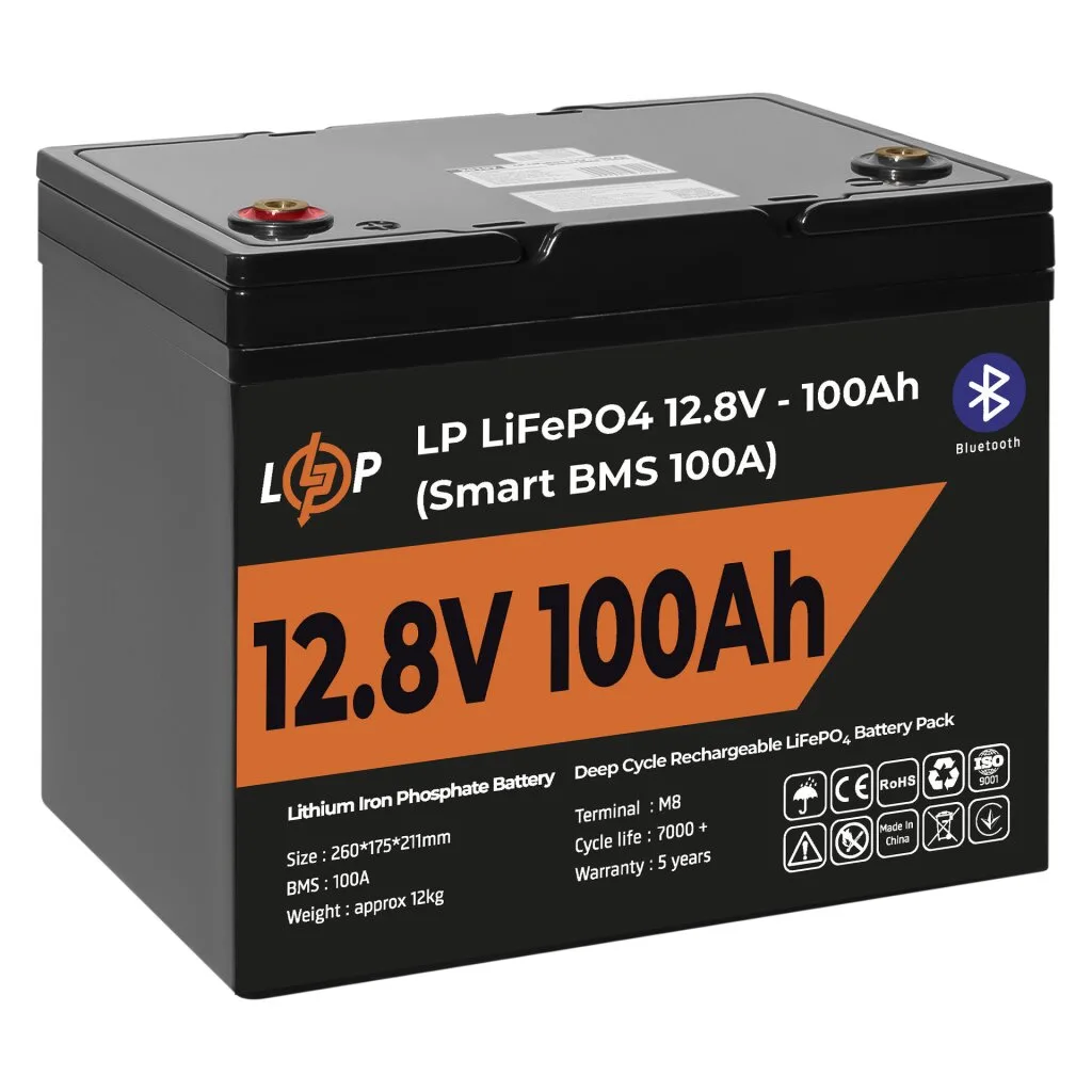 Акумулятор LP LiFePO4 12V (12,8V) - 100 Ah (1280Wh) (Smart BMS 100А) з BT пластик, LogicPower - Зображення 5
