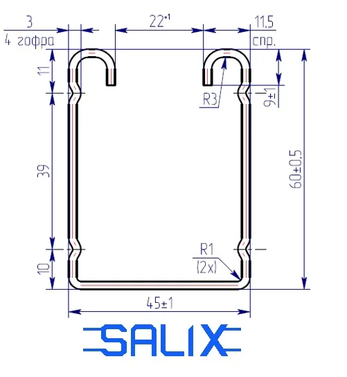 Профіль монтажний 45×60 оцинкований перфорований SALIX, 275 г/м² - Зображення 2