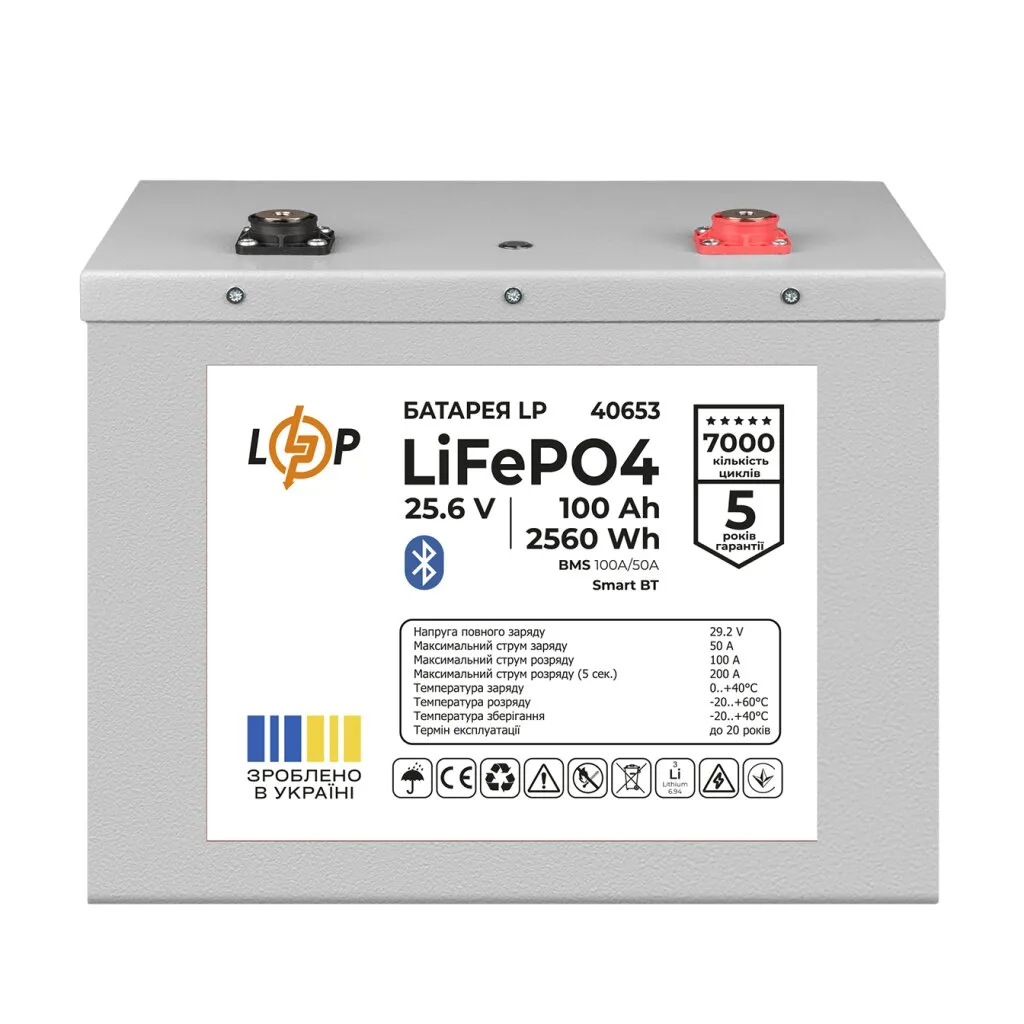 Акумулятор 100 Аг LP LiFePO4 25,6 В (2560 Wh, BMS 100A/50А) Метал Smart BT, LogicPower