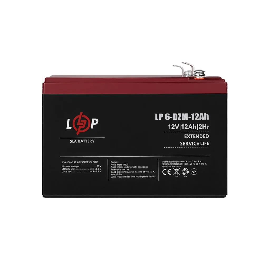 Тяговий свинцево-кислотний AGM акумулятор LP 6-DZM-12 Ah під болт М5, logicPower