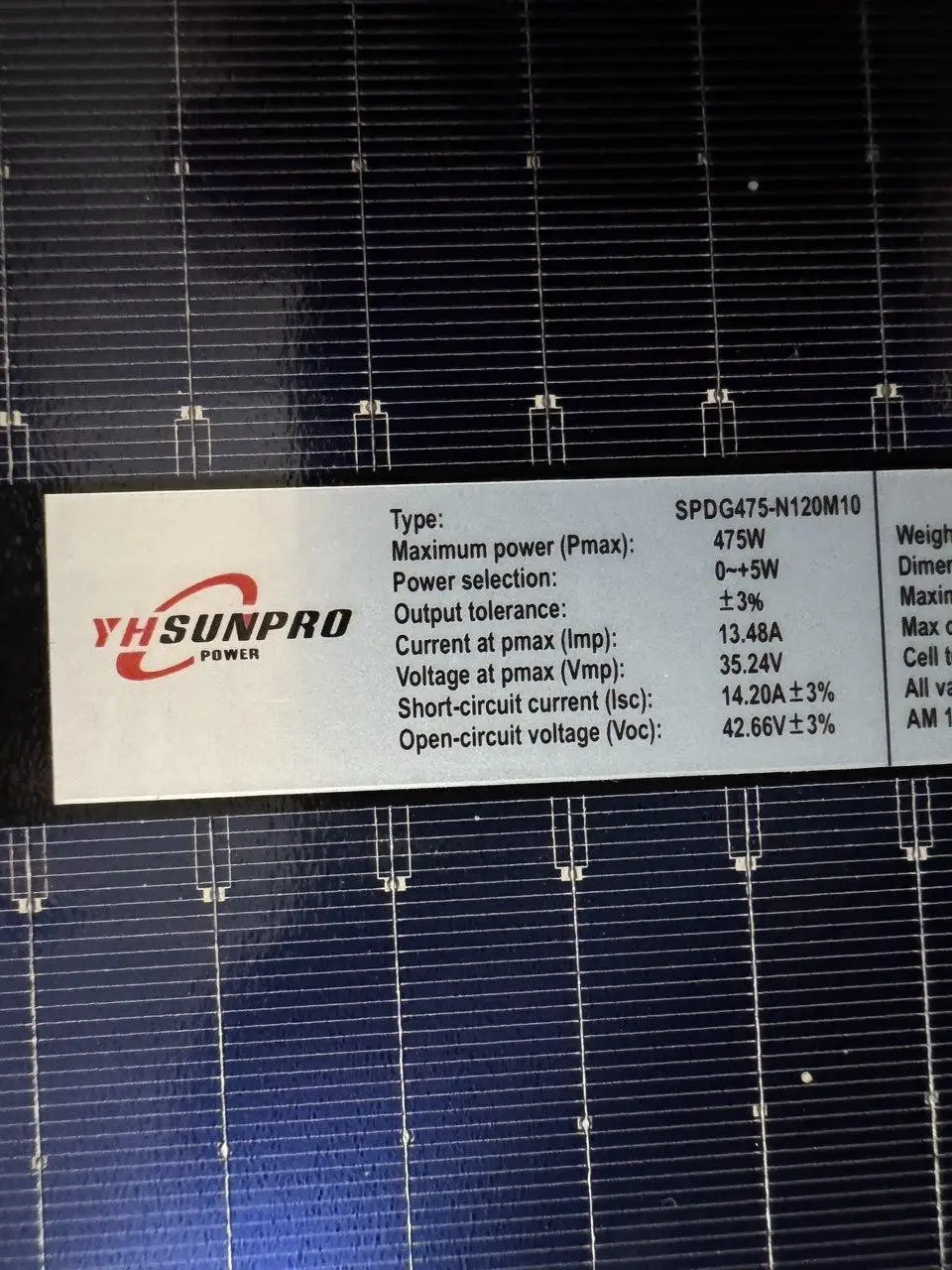 Монокристалічна сонячна панель SPDG475-N120M10, SunPro, 475 Вт, Bifacial, TOPCon, Double Glass - Зображення 9