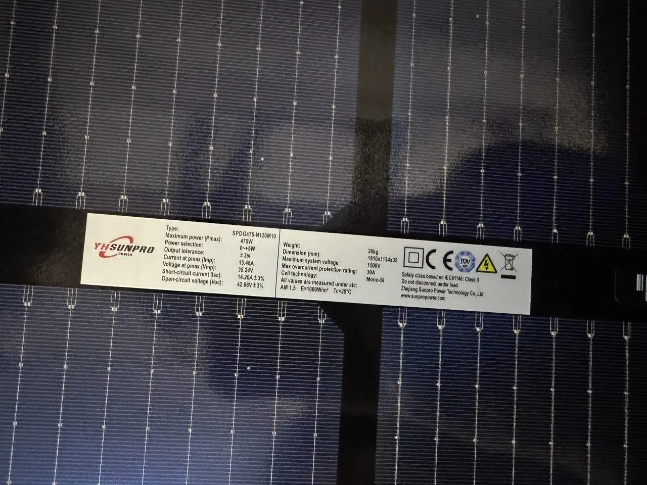 Монокристалічна сонячна панель SPDG475-N120M10, SunPro, 475 Вт, Bifacial, TOPCon, Double Glass - Зображення 10