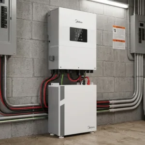 Комплект резервного живлення Midea: гібридний інвертор MEI2-HS6L 6 кВт + акумулятор MEB2-B5L-RA 5,12 кВт·год